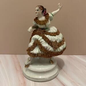 Vintage Porcelain Dancing Lady Figurine — Ballerina with Lace Dress